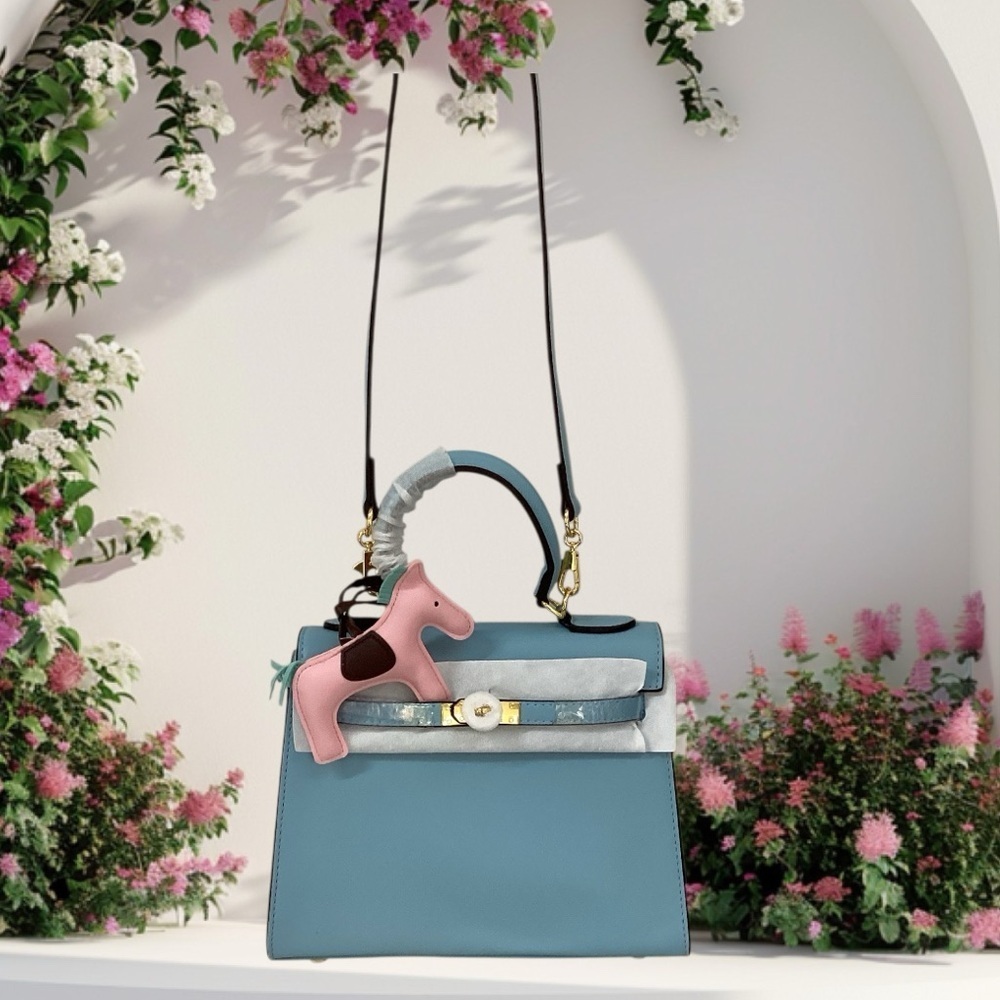 Elegant Light  Blue Leather Women's Handbag Satchel Crossbody Handbag 26CM